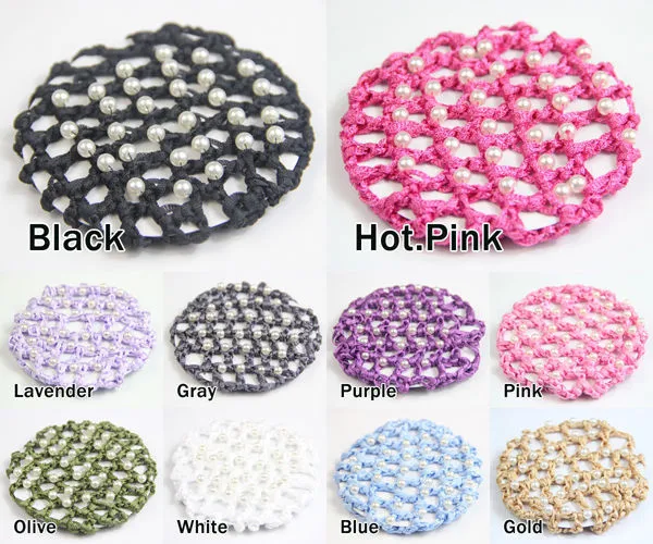 Плотная Цвет жемчужина крючком волосы поводка булочка Обложка Hairnet Балетные Костюмы Танец катание сетки Бун Обложка