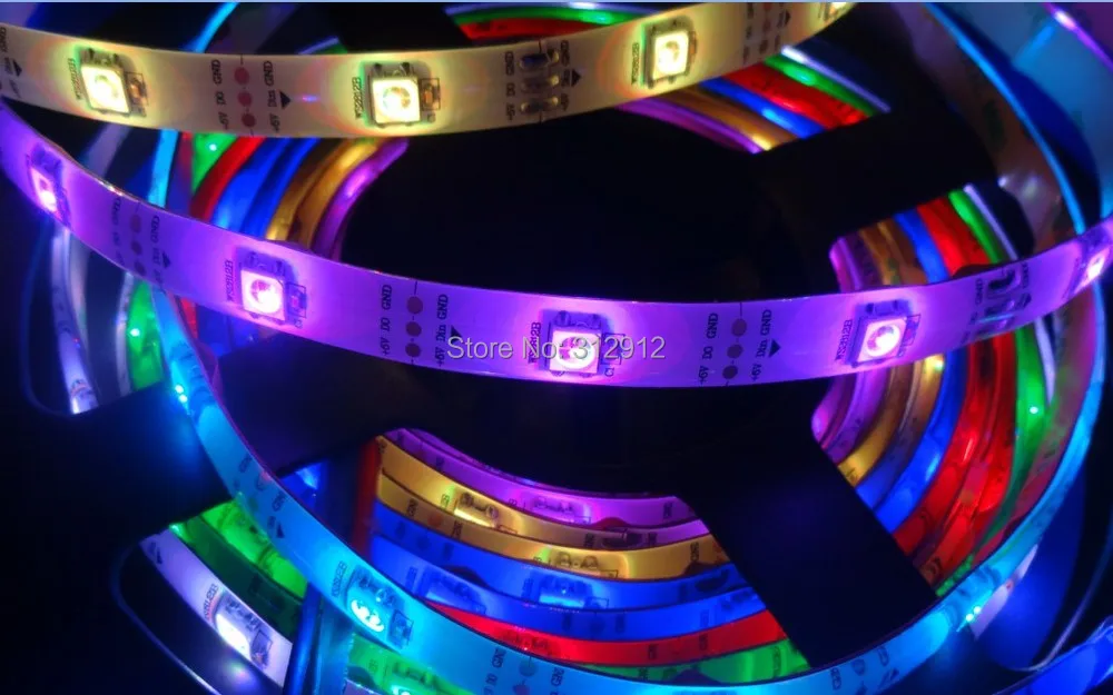 5 м DC5V WS2812B led pixel srip, IP68 в силиконовом покрытии, 30 шт. WS2812B/m с 30 пикселей; 36 Вт; белая печатная плата