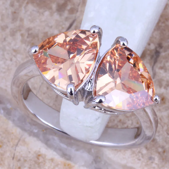 Превосходное Шампанское Morganite Серебряный Штампованные 925 Для женщин кольцо Размеры 5/6/7/8/9 r0966