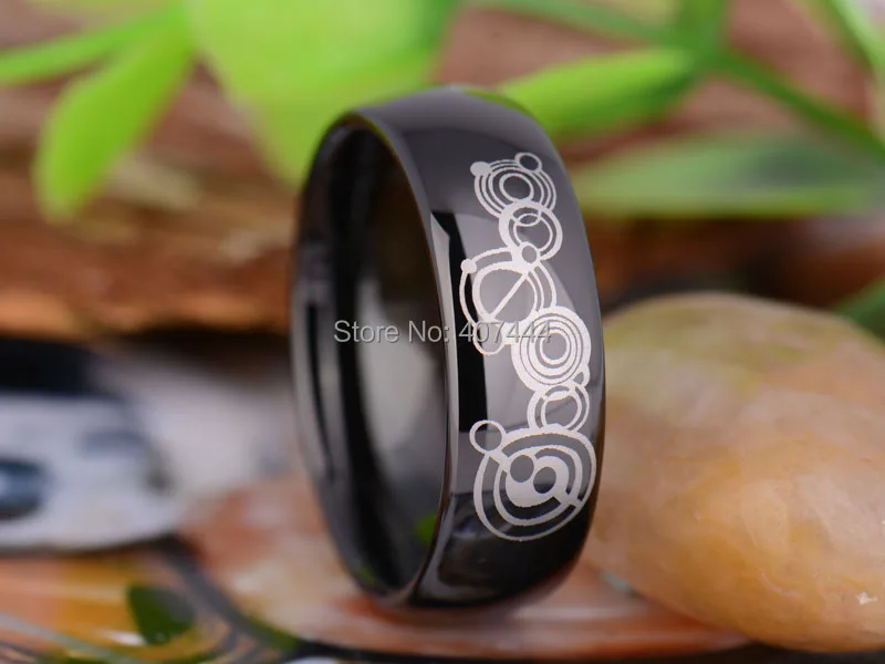 Бесплатная доставка YGK JEWELRY Лидер продаж 8 мм черный купол Gallifreyan Доктор Кто Для Мужчин's Вольфрам обручальное кольцо из карбида