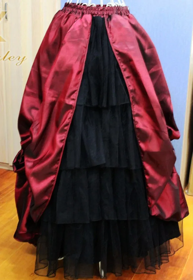 Black And Wine Red Long Maxi Skirt For Women (2)