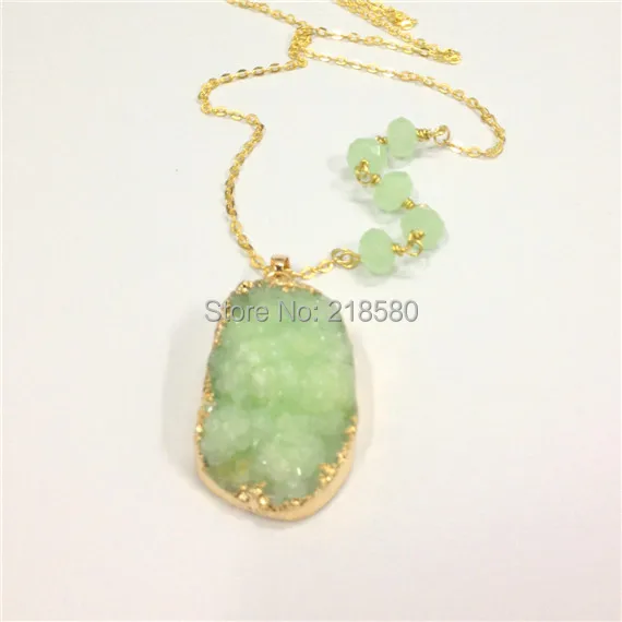 Sn-076 Druzy ювелирные изделия зеленый лайм кристалл Druzy кластера кулон Цепочки и ожерелья с Розария цепи