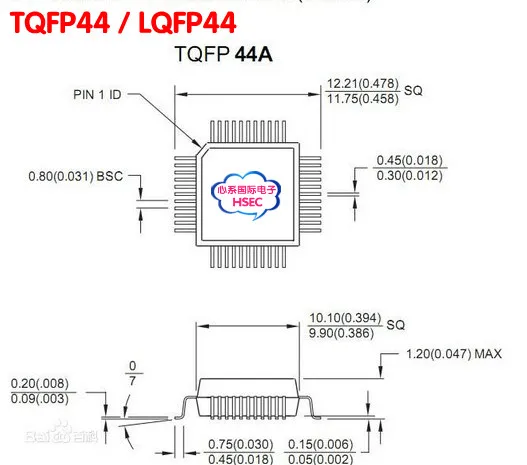 TPFQ LQFP44 Size 