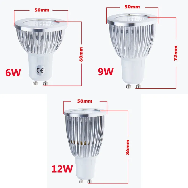 С регулируемой яркостью, 6 Вт, 9 Вт, 12 Вт, GU10 COB Светодиодный лампа свет Прожектор 110 V 220, холодный и теплый белый свет, переменный ток 85-265 V 5 шт./лот