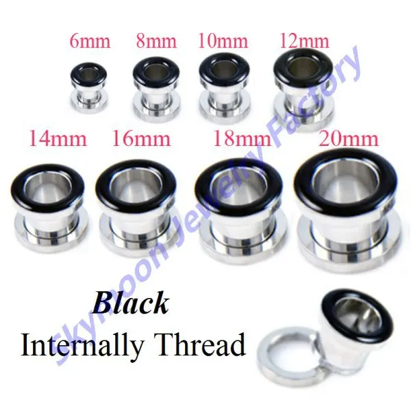 Skymoon 8pair Stainless Steel Black Epoxy Round Side Flesh Tunnel Skymoon 8pair Stainless Steel Black Epoxy Round Side Flesh Tunnel Ear Plug Gauge Earring Expander Body