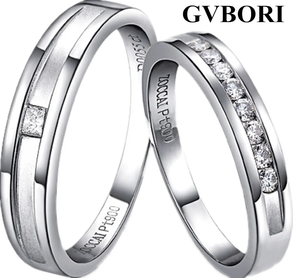 Gvbor 0.06 Караты i-j/SI Любителя пара Алмаз обручальное кольцо для Для мужчин i8k платины PT950 золото promise Ring Ювелирные украшения
