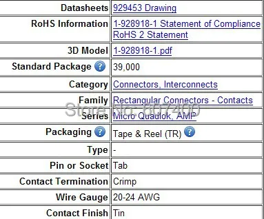 1-928918-1 CONN pin 22-20awg обжимной Олово зажимы соединителя 100% новые и оригинальные детали