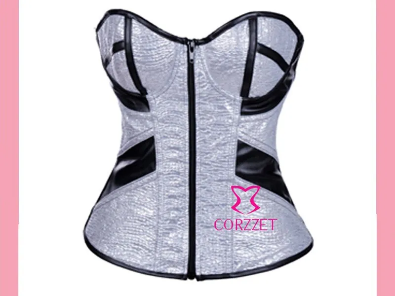 Для Похудения Body Shaper дамы молнии золото корсет Топ сексуальный ПВХ корсеты корсетные Для женщин Push Up Overbust Корсеты и бюстье S-XXL