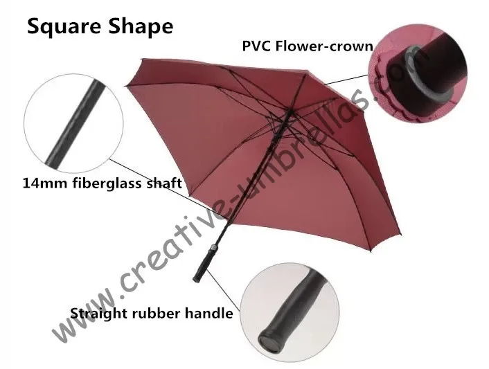 Квадратной формы, 130 см диаметр Гольф зонт, универсальный firgured shape.14mm трубка из стеклопластика и 3,5 мм ребра из стекловолокна