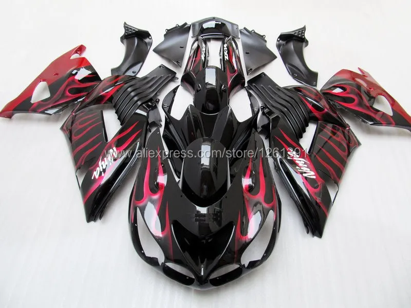 Красный черный обтекатель с изображением пламени наборы для KAWASAKI NINJA ZX-14R ZZ-R1400 06-09 ZZR1400 ZX 14R 06 07 08 09 ZX 14R 2006 2007 2008 2009