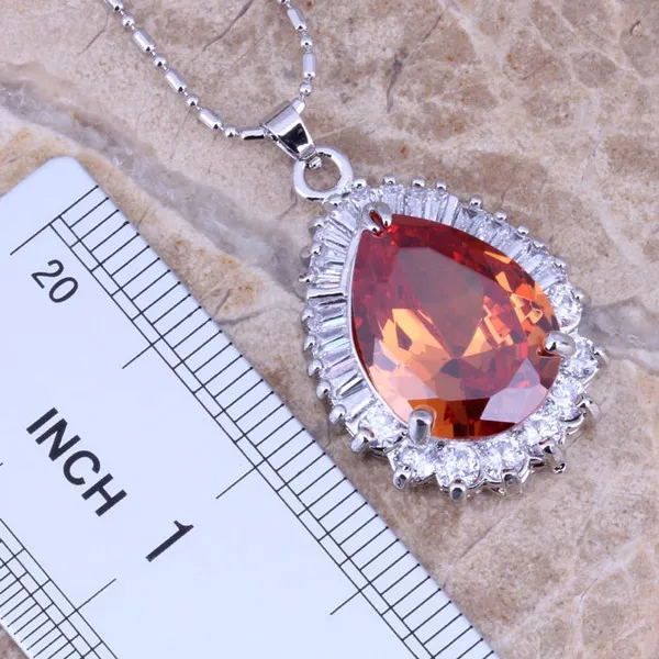 Шампанское Morganite Белый CZ Серебряные комплекты ювелирных изделий Серьги Кулон Кольцо Размеры 6/7/8/9/10 s0103