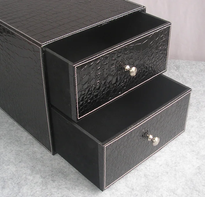 Двухслойный двойной ящик для ящиков структура кожаный пенал шкаф для хранения ящиков офисный органайзер для документов croco черный 214C