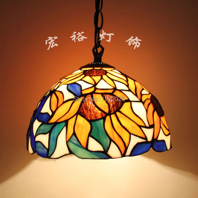 Antique Stained Glass Pendant Light antique sunflower design tiffany pendant lamp dinning room stained glass lampshade vintage hanging lights fixture handcrafted