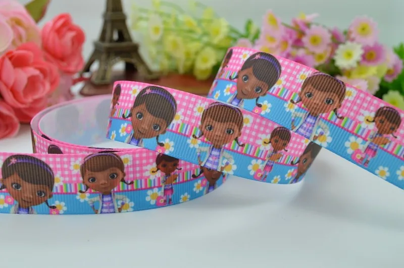 DUWES 7/" 22 мм DocMcStuffins розовая решетка напечатанная лента, лента для волос «сделай сам» материалы для одежды ручной работы 50 ярдов OEM