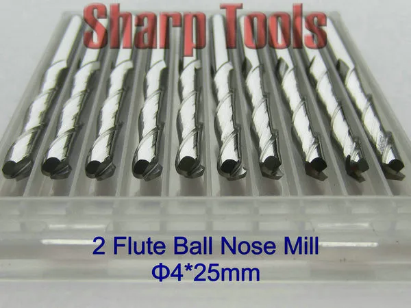 4x25MM 2 Flute Spiral Bits Micro Carbide End Mill Cutter Engraving CNC Tools, CNC Ball Nose Cutter Router Bits for Wood Carving