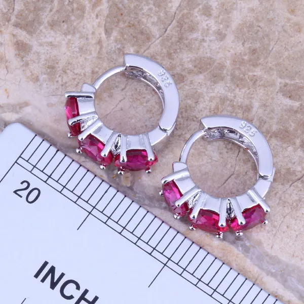 Красивые серьги-кольца Huggie из красного кубического циркония 925 пробы серебра для женщин S0231