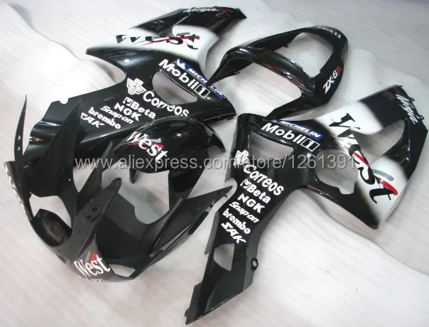 Привет-класс ABS обтекатель комплект для ниндзя ZX 6R 636 03 04 ZX-6R тела ZX6R 2003 2004 ZX 6R 03 04 ABS Обтекатели WEST
