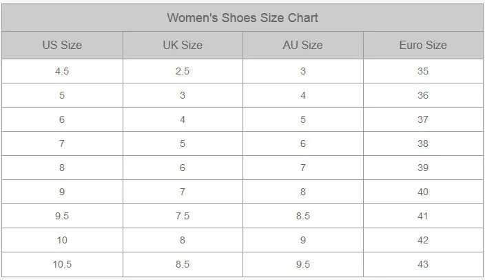 Soda Shoes Size Chart