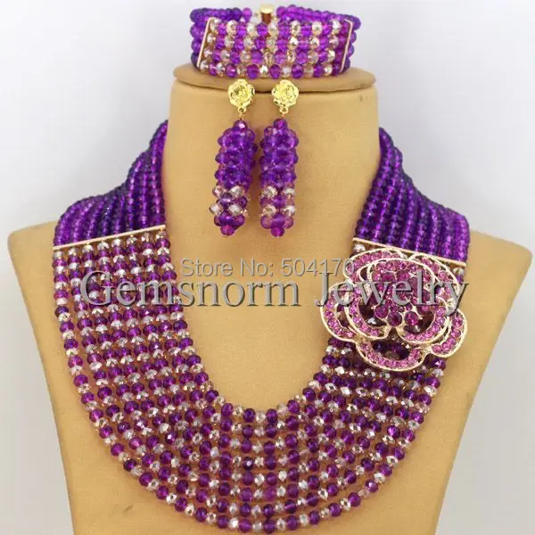 Африканский Кристалл Бусины Jewelry Set оптом модные фиолетовый/золото нигерийской свадьбы Бусины комплект ювелирных изделий Бесплатная