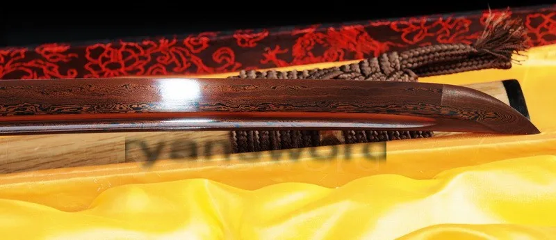 Дамасский красный сложенный стальной японский самурайский меч катана острый ручной работы полностью Тан