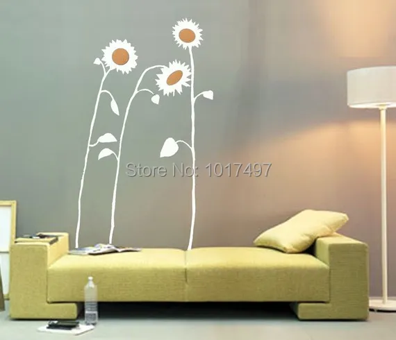 Творческие подсолнухи Wall Art, Подсолнухи виниловые настенные наклейки украшения дома, большой размер рост 200 см Бесплатная доставка t3020