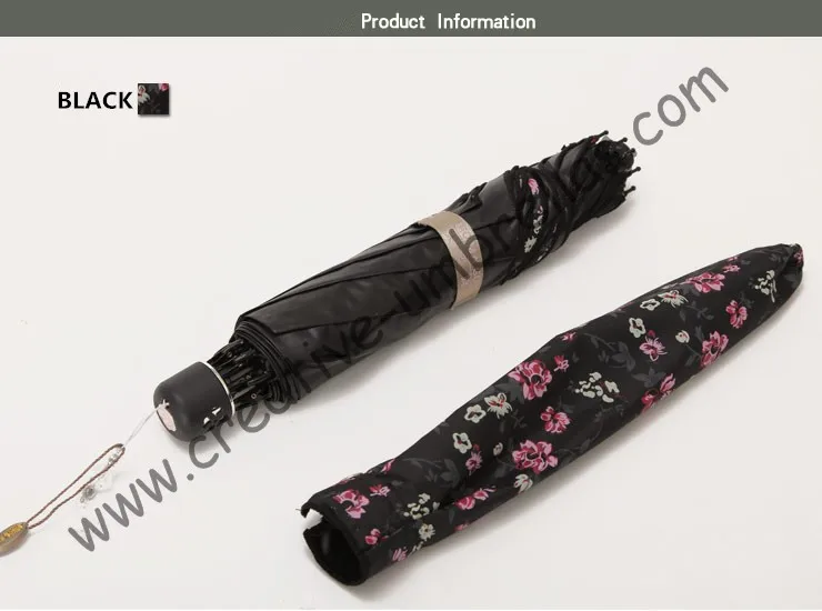 Зонтики листьев лотоса, 100% солнцезащитный крем, UPF> 50 +, ladies'parasol, с цветочным принтом, 210 т черный серебряное покрытие, Вишня зонтик, два раза