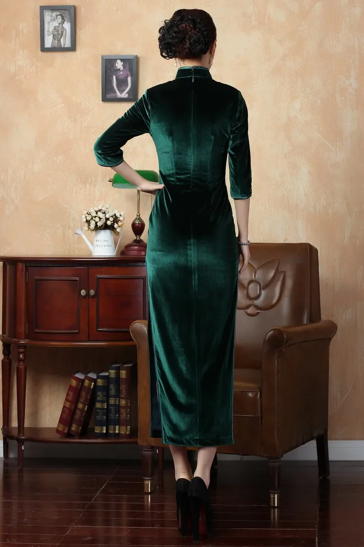 Шанхай история изысканный Китай Стиль Cheongsam платье, Женская мода осень Вышивка зимнее платье бархатное платье Qipao T0001