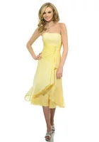 Free Shipping Strapless Yellow Bridesmaid Dresses Short Tea Length Chiffon A-line B01355