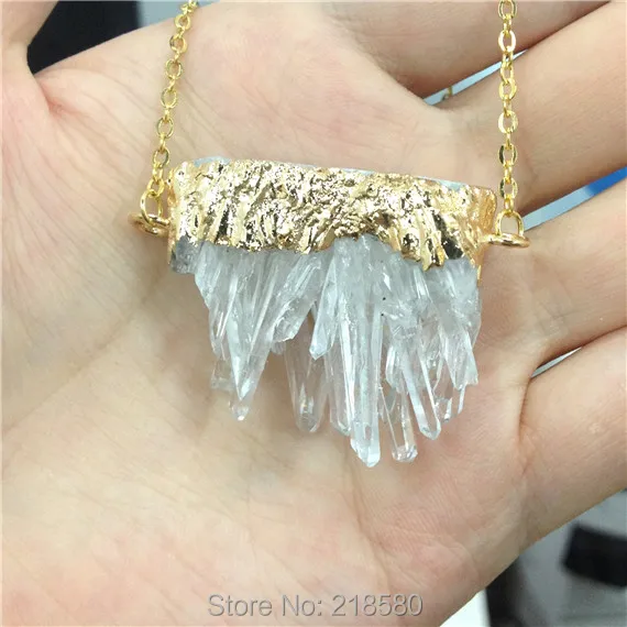 SN-016 Hearling кристалл ожерелье, прозрачный кварц ожерелье, сырой Кристалл кластерный кулон ожерелье золото или посеребренный