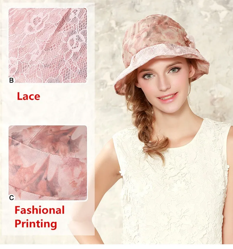 Kenmont Summer Women Lady Real Silk Bucket Hat Wide Brim Vacation Beach Cap