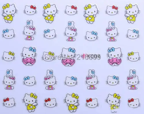 Наклейка на палец 22 листа/партия Смешанные 11 видов конструкций 3D hello kitty наклейки для ногтей украшения K001-011