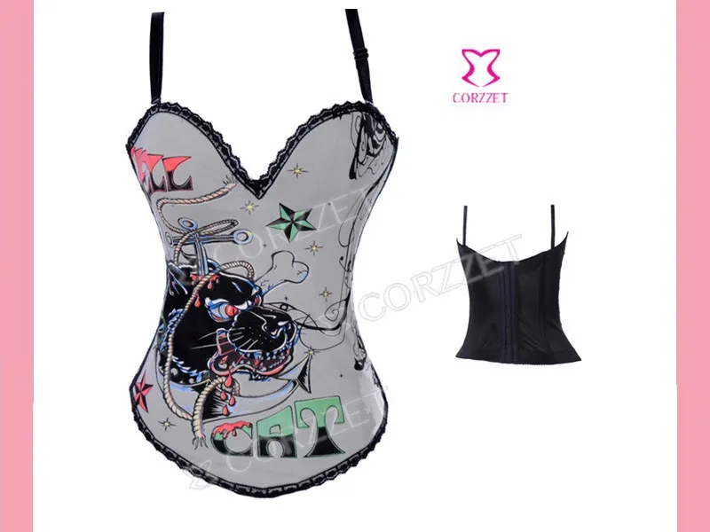 Горячее Тело Shaper Лев с животным принтом Для женщин Pin Up корсет бюстгальтер на бретельках Топы Бурлеск серый костей сексуальный корсет Corseletes S-2XL