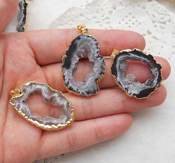 YA0757 Geode камень: Агат срез Друза кулон