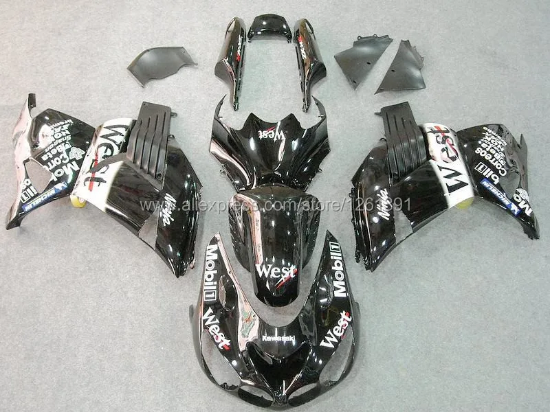 Запад обтекателя комплект для KAWASAKI Ninja ZX-14R ZZ-R1400 06-09 ZZR1400 ZX 14R 06 07 08 09 ZX 14R 2006 2007 2008 2009 Черный Белый# S1Q
