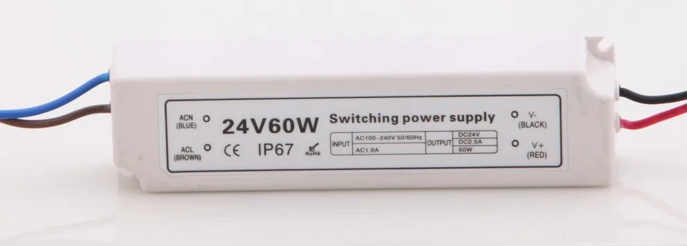 Пластик чехол, красный/зеленый/синий 12 V/60 W Водонепроницаемый режим переключение, питание; IP67 Номинальная; AC100-240V вход; DC12V выход