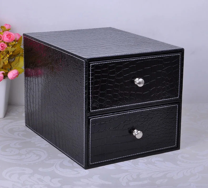 Двухслойный двойной ящик для ящиков структура кожаный пенал шкаф для хранения ящиков офисный органайзер для документов croco черный 214C