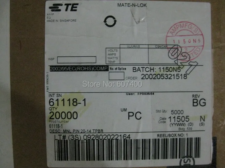 61118-1 CONN pin 20-14awg Олово mnl TYCO TE AMP корпусов зажимы соединителя 100% новые и оригинальные детали