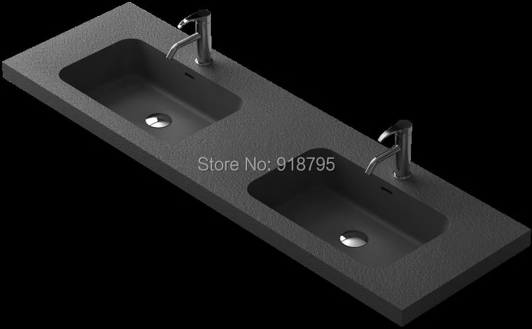 1800mm Bathroom Solid Surface Black Washbasin Rectangular Corian