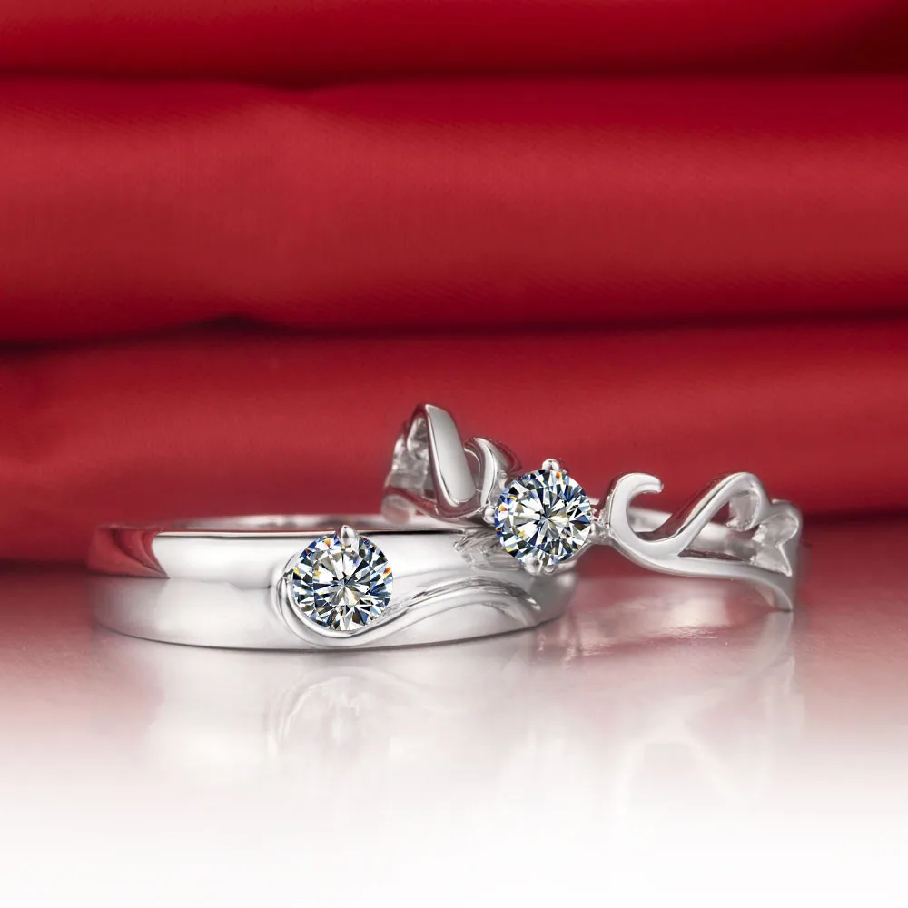 THREEMAN 0.5Ct красивые кольца для влюбленных 925 Серебро Белое золото цвета пара пасьянс кольцо синтетические бриллианты кольцо
