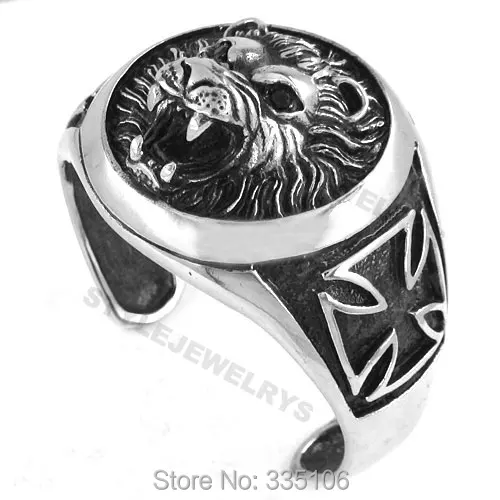Тяжелая Лев Головы Браслет Нержавеющая сталь Jewelry Готический Крест Байкер манжета Для мужчин Двигатель браслет sjb0196