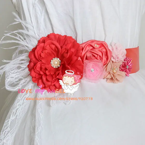 Персиковый цветок створки Свадебная лента для подружки невесты пояс с цветами для девушки жемчуг горный хрусталь свадебное платье пояса 10 шт цветок пояс