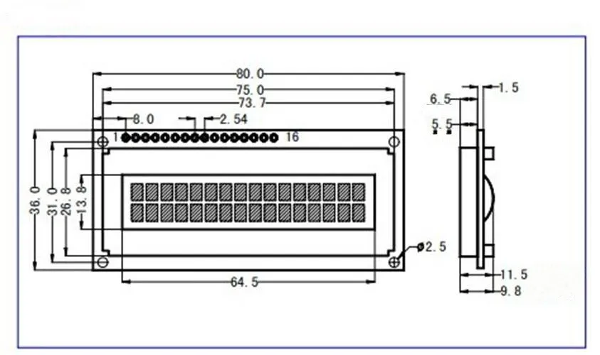 ЖК-дисплей 1602 Модуль 5 в Синяя подсветка белый для Arduino Duemilanove робот 80 мм x 36 мм