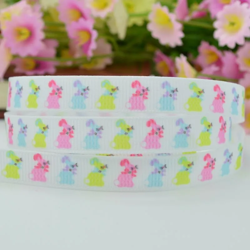 Duwes 3/" 9 мм Пасхальный кролик мультфильм печатных Grosgrain ленты, hairbow DIY ручной одежды материалы 50 ярдов oem