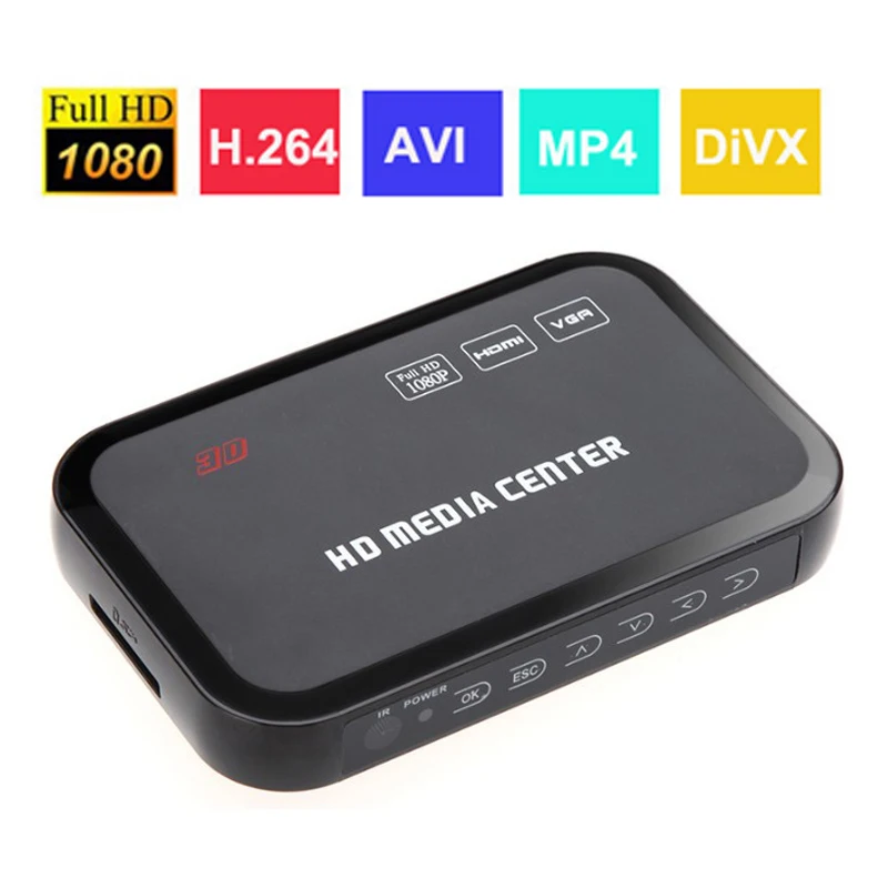Full HD 1080P медиаплеер центр Мультимедиа Видео плеер для HDMI VGA AV USB SD/MMC Порт дистанционного управления YPbPr кабель mkv H.264