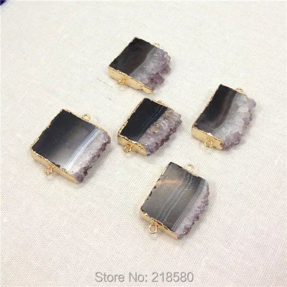 H-AMD41 сырье Druzy аметисты Агат срез подвеска с золотым гальваническим, две петли