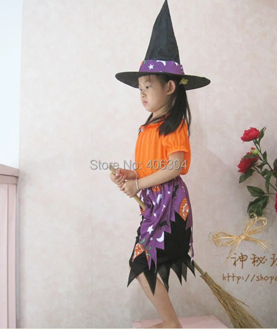 Костюм для Хеллоуина, Детский костюм для косплея, платье ведьмы, шляпа, черный, фиолетовый, паук, оранжевый костюм «Тыква», юбка