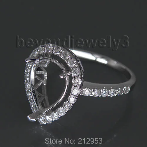 Винтаж Обручение кольцо Груша 8x10 мм 14kt белого золота Природный кольцо Маунт Semi wu181