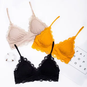 

High Quality Cotton Underwear Sexy Lace Fashion Striped Bra Set Thin Triangle Cup Comfortable Sleep French Bralette Panties Set