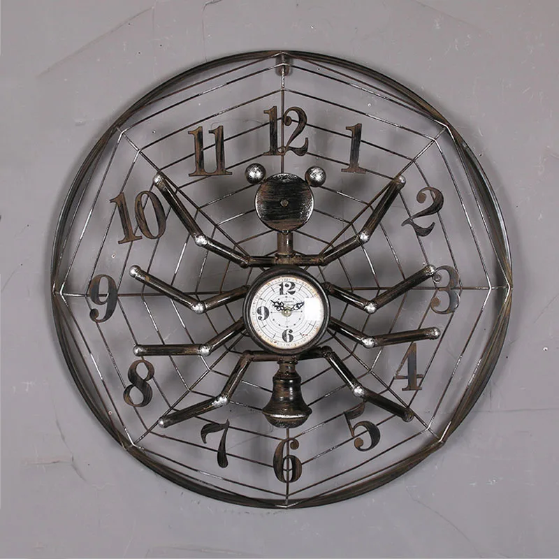 

American Industrial Wind Wall Clock Spider Webs Iron Bar Cafe Wall Clock Home Furnishing Crafts Creative Decorative Wall Design