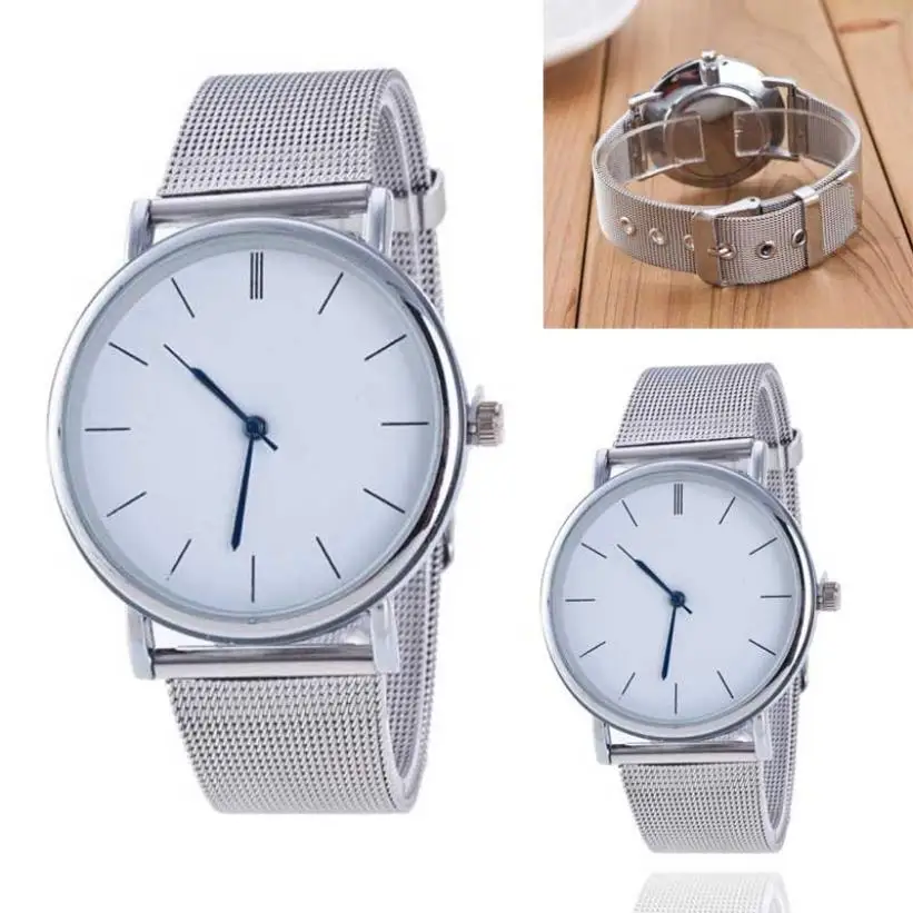 Женские серебряные женские часы, reloj de muneca de banda de malla de acero inoxidable 18aug7